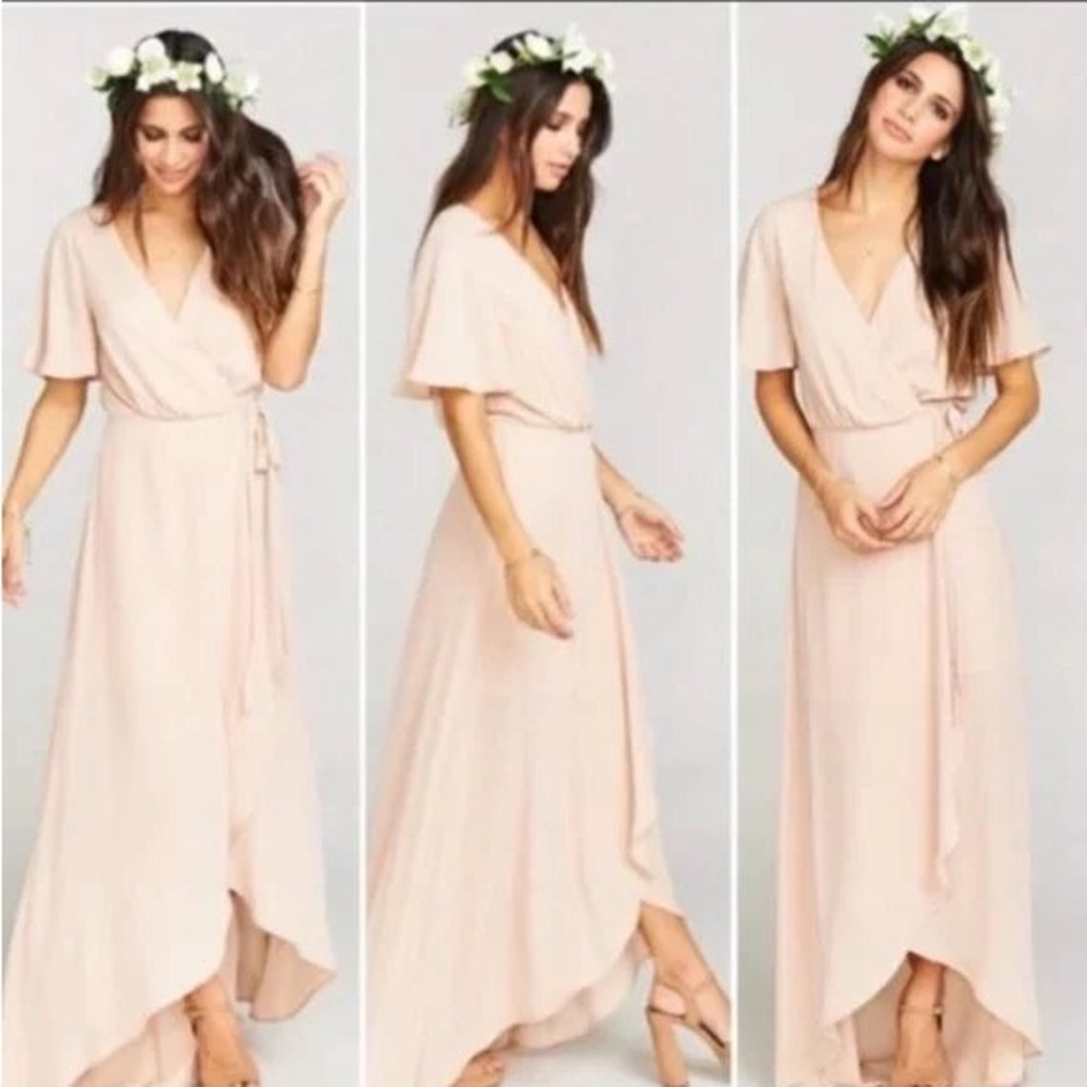 Show Me Your Mumu Maxi Dress Large Pink Flutter Sleeve Wrap Bridesmaid Wedding‎